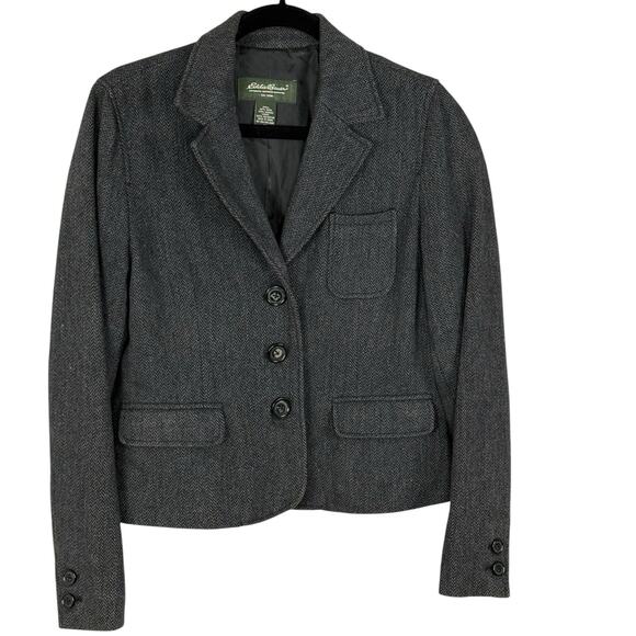 Eddie Bauer Wool Blazer Women's Black White Herringbone Size M - Picture 1 of 5